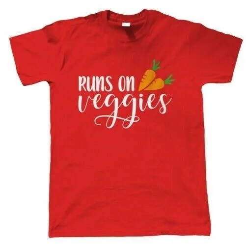 

Runs On Veggies, Mens T-Shirt - Vegan Gift Him Dad