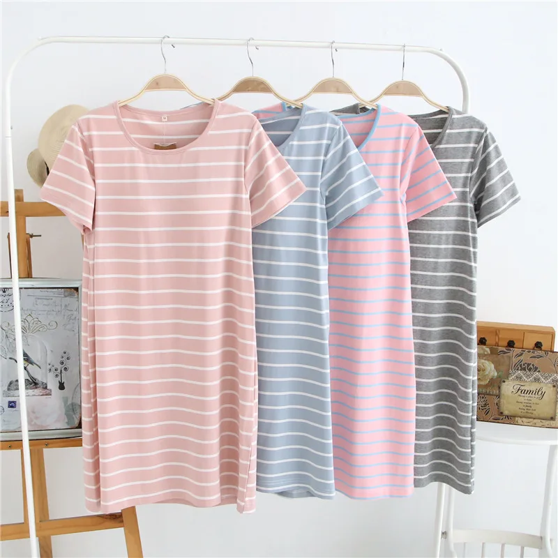 Женская хлопковая Ночная сорочка с короткими рукавами тонкая футболка ночное