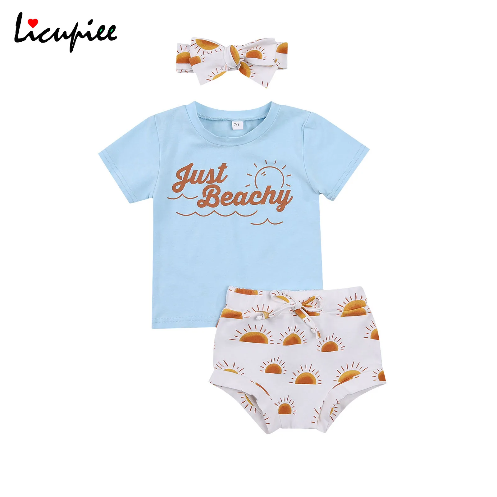 

0-24 Months Summer 3pcs Toddlers Summer Beachwear, Letters Print Short Sleeves T-shirt + Sunshine Briefs + Hairband Baby Girls