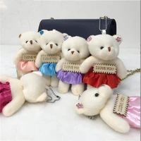 10 pcs for christmas gift new 12cm pp cotton kid toys plush doll mini small teddy bear flower bouquets bear for wedding
