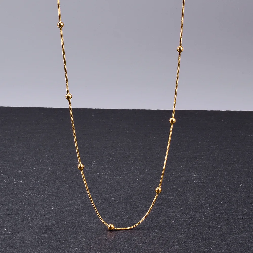 

All Season Titanium Steel Bead Chain Necklace For Women Gold Stainless Steel Snake Bone Chain Femme Necklace Choker Jewelry