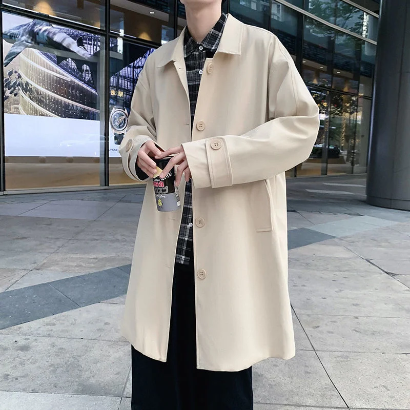 

Куртка мужская средней длины, Повседневная ветровка в Корейском стиле, модная свободная ветровка, уличный плащ, весна-осень