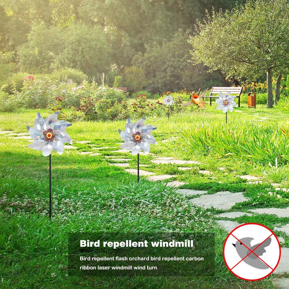 Лазерный ветряная мельница 8 листов отпугиватель птиц блестящие серебряные