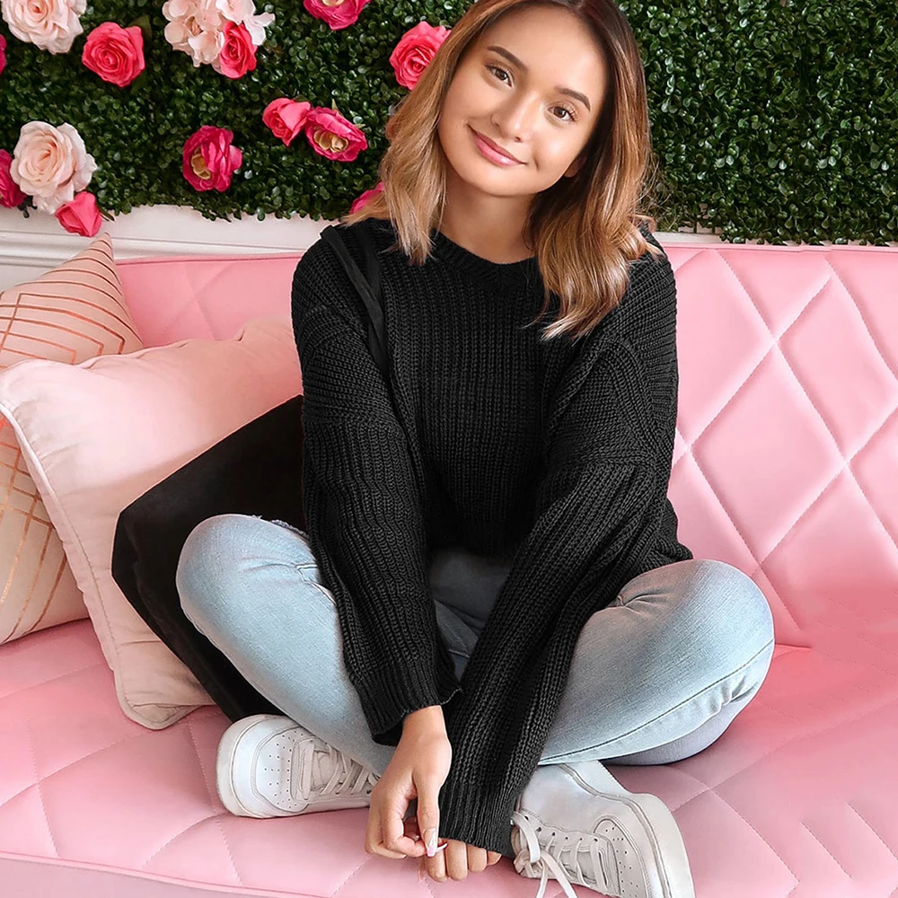 Короткий свободный свитер ZAFUL с v-образным вырезом и спущенными плечами