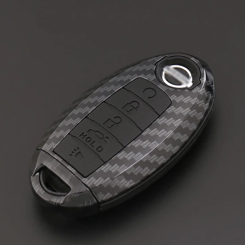 

ABS Carbon Fiber Shell+Silicone Cover Remote Key Holder Fob Case&KeyChain For Nissan Patrol 2018