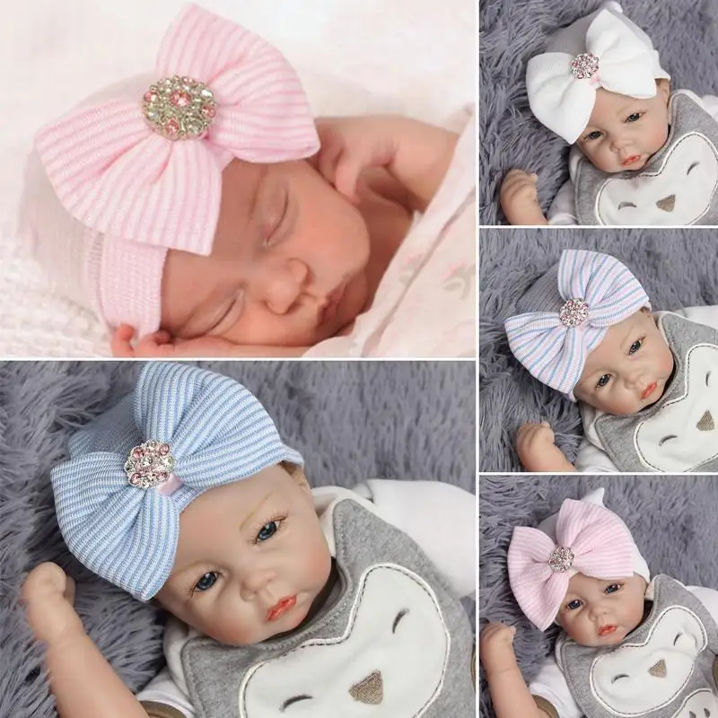 

Новорожденный ребенок бриллиантовые украшения Кепки для детей ясельного возраста платье с бантом для девочек мягкий больница шапочка Мила...
