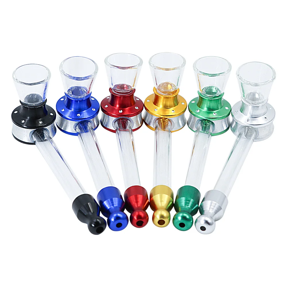 

1PCS Pyrex Glass Smoking Pipe Tobacco Herb Fashion Colorful Metal Smoking Pipe Removable Aluminum Smoke Pipes For Accessories