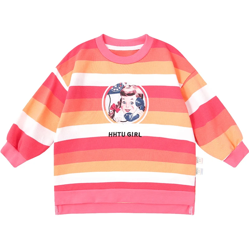Свитшот для девочек HHTU средней длины весна-осень модный детский топ с длинным