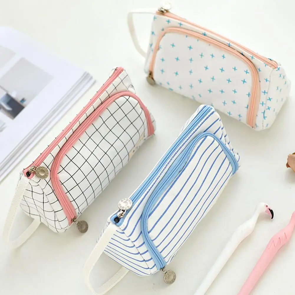 Большой пенал на молнии большой емкости холст школьный для хранения сумка ручка