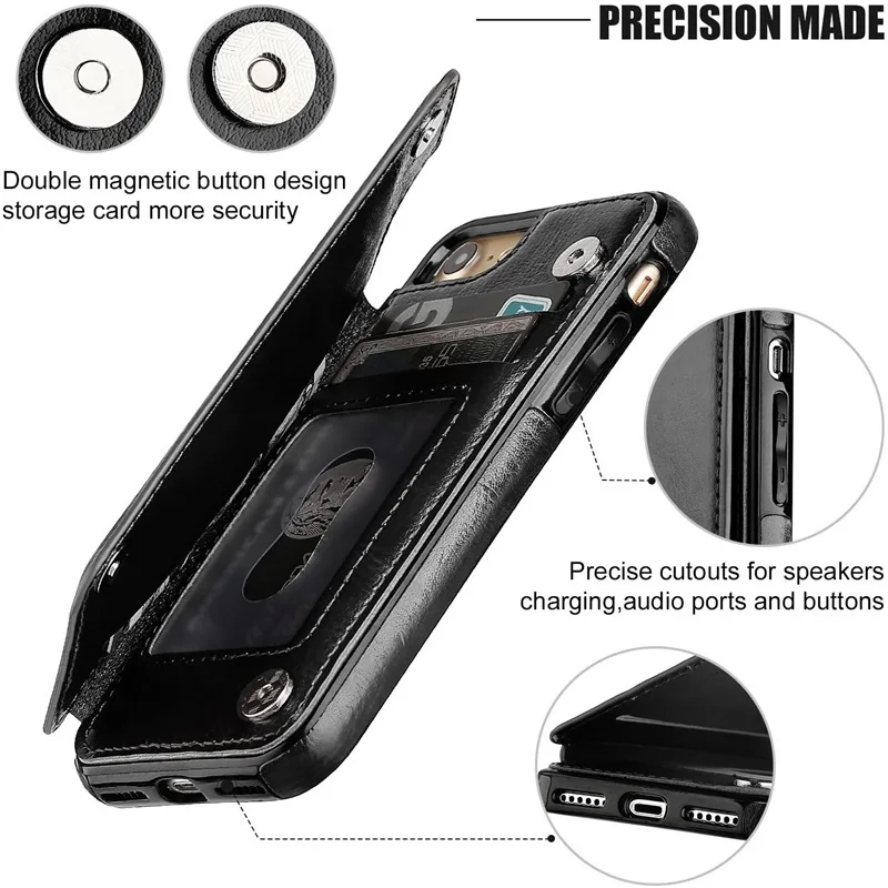 Leather Wallet Back Case for iPhone 11 12 13 Pro Max Mini XR XS 8 7 6s 6 Plus SE 2020 5S 5 Card Slots Holder Flip Cover Magnetic