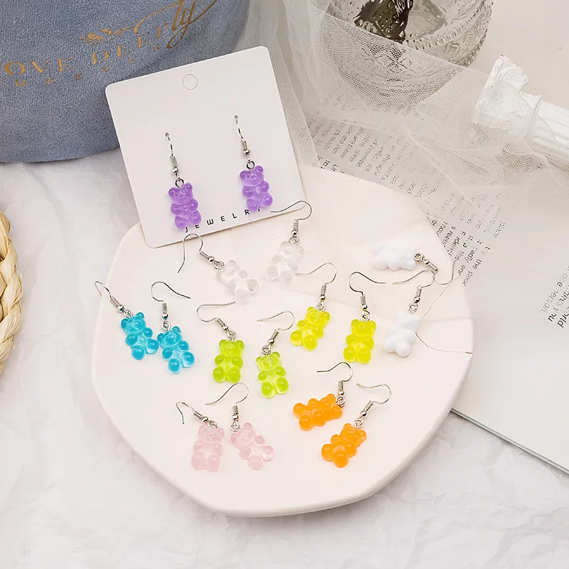

Candy Color Jelly Bear Color Transparent Earrings All-matching Graceful Girl Animal Soft Candy Earrings Fashion Jewelry