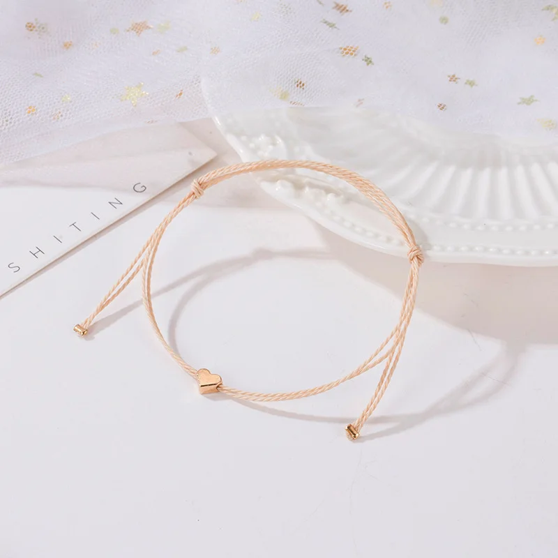 Skute Simple Delicate Tiny Gold Color Heart Charm Bracelet Handmade Adjustable String Lucky Bracelets for Women Fashion Jewelry | Украшения