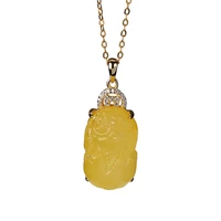 s925 sterling silver gold plated natural amber pendant retro personalized coin ladies clavicle chain pendant