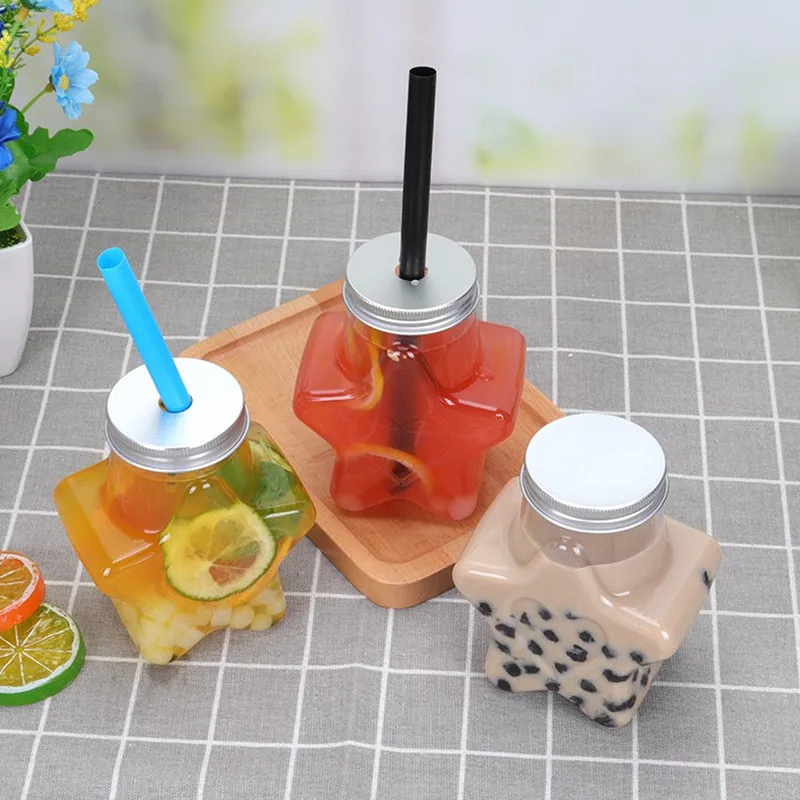 

25pcs High quality creative PET plastic cold drink juice tea bottle 300ml/400ml/500ml packaging yogurt coffee clear cup with lid