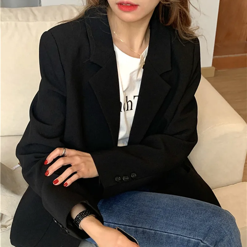 

KUSAHIKI Spring 2021 Korean Women Blazers Causal Long Sleeve Notched Collar Suit Jacket Fashion Loose Femme Blazer Coat 6F005
