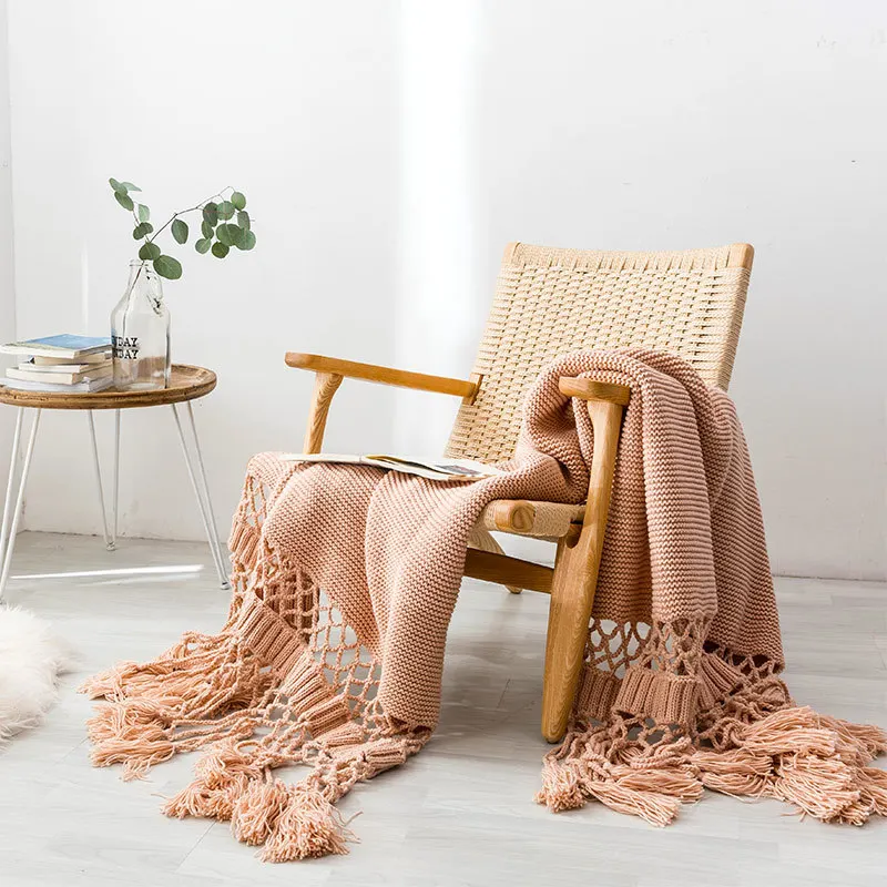 

Conditioning Blanket American Style Handmade Knitted Thread Blanket Sofa Cover Blanket Photo Props Hollow Tassel Blanket Air