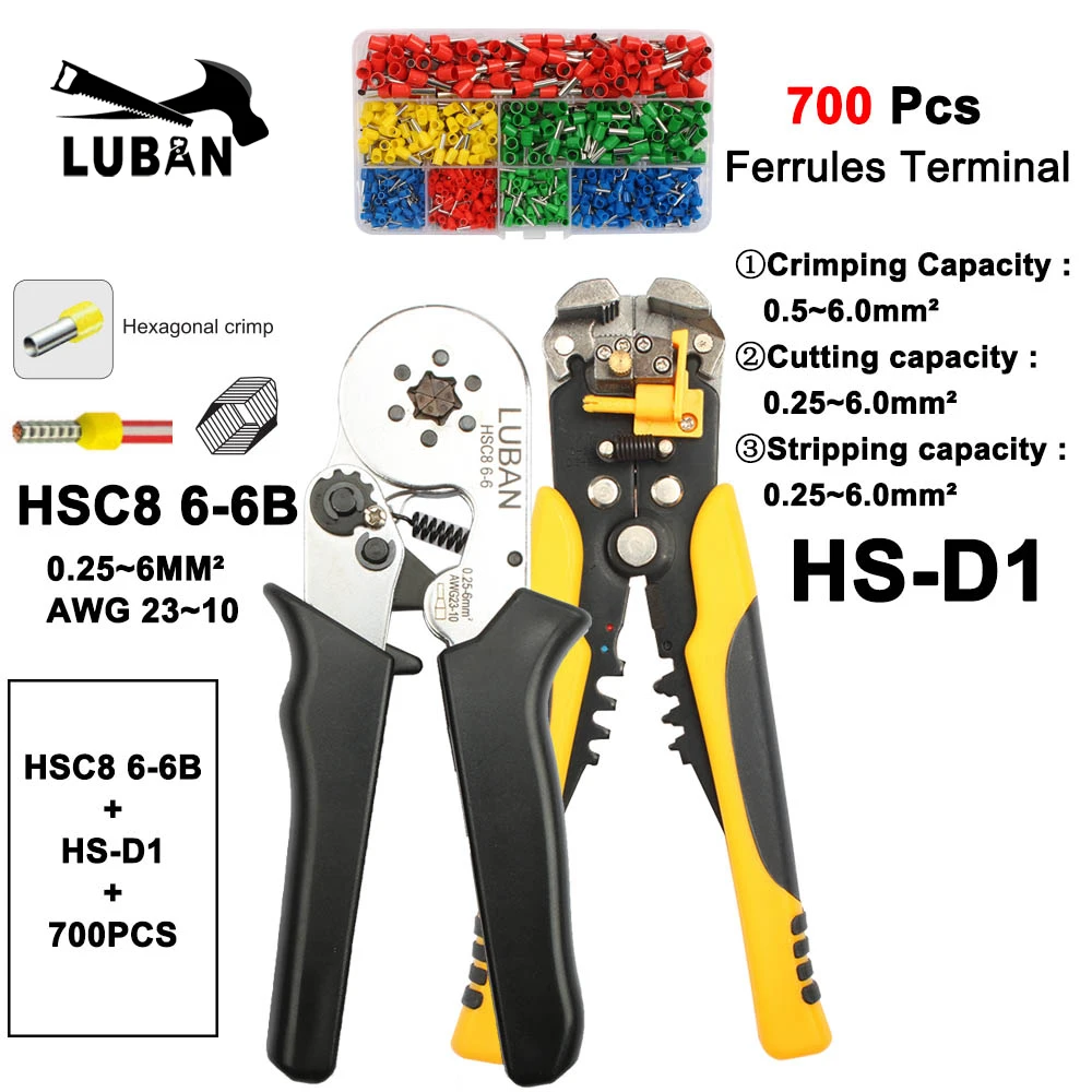 ЛЮБАНЬ HSC8 6-6А HSC8 6-6 МИНИ-TYPE саморегулируемых ОПРЕССОВКА ПЛОСКОГУБЦЫ 0.25-6 мм терминалов обжимной инструмент мини тип многофункциональные инструменты - Цвет: 6-6BD1Y700PCS