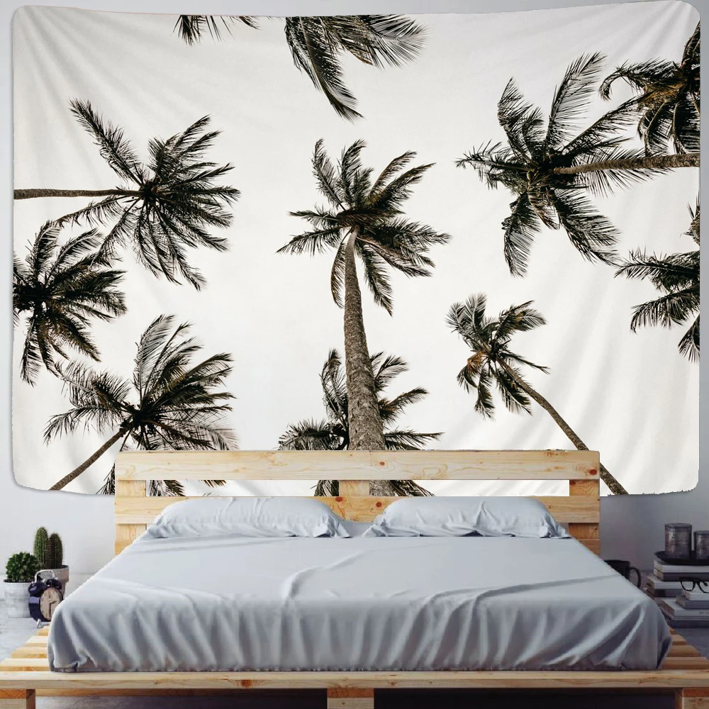 

Black and White Silhouette Tropical Coconut Palm Tree Tapestry Wall Hanging Decor Elegant Psychedelic Abstract Carpet Wall Rug