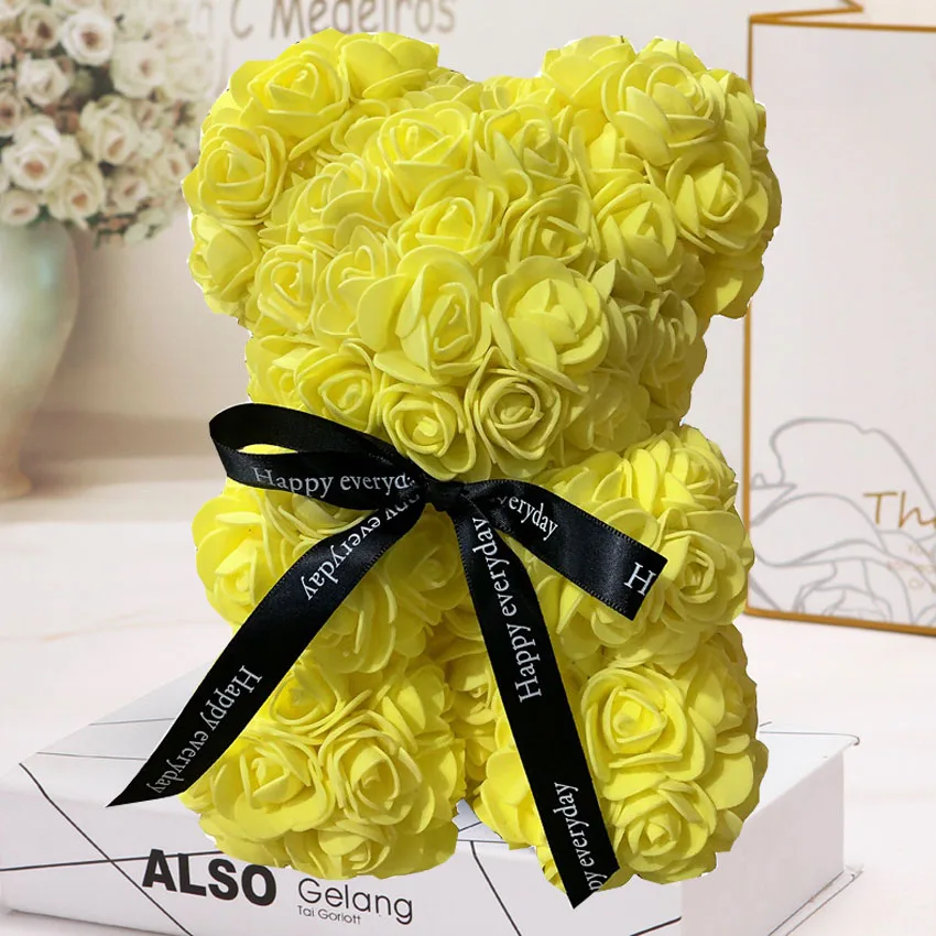 

2020 Valentines Day Gift 25cm Red Rose Teddy Bear Rose Flower Artificial Decoration Christmas Gifts Women Valentines Gift