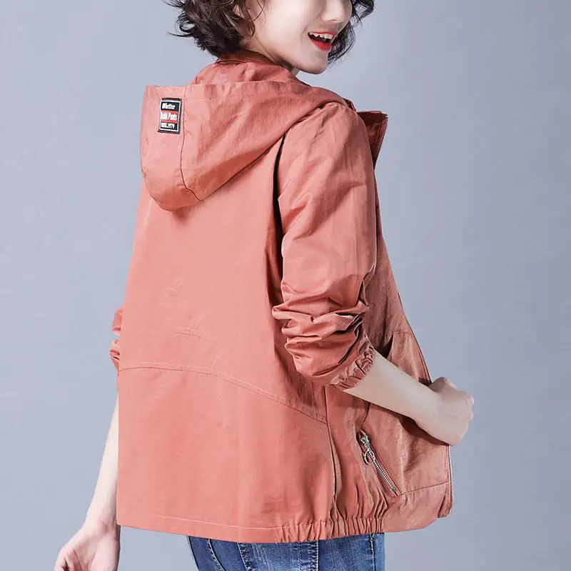 

Women Jacket Fashion Hooded Pockets Windbreaker Female Zipper New Harajuku Casual Loose Outerwear Hoodie Coat