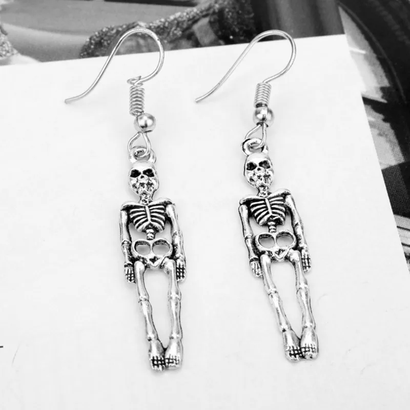 

Halloween Skeleton Dangle Earrings for Women Punk Vintage Goth Silver Man Skeletons Drop Earirng Trendy Jewelry Sets Party Gifts