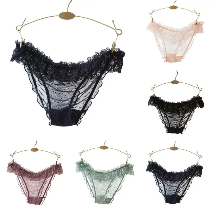

Sexy Womens Lace Comfy Low Waist Breathable Underwear Soft 3PCS Sets Knickers Transparent Pure Color Pantys