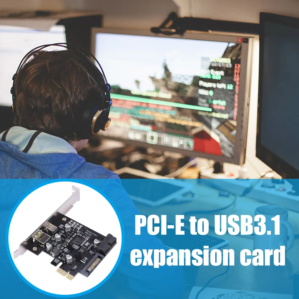

PCI-E Riser Card PCI-E to USB 3.1 Type-C Extension PCI Express Card 19PIN Front USB Miner Expansion Card Adapter