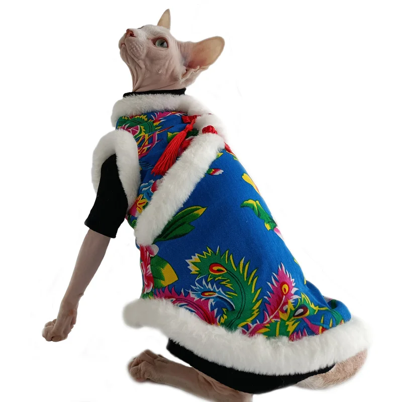 Зимнее пальто для кошки сфинкса Китайская Этническая одежда костюм Тан в стиле