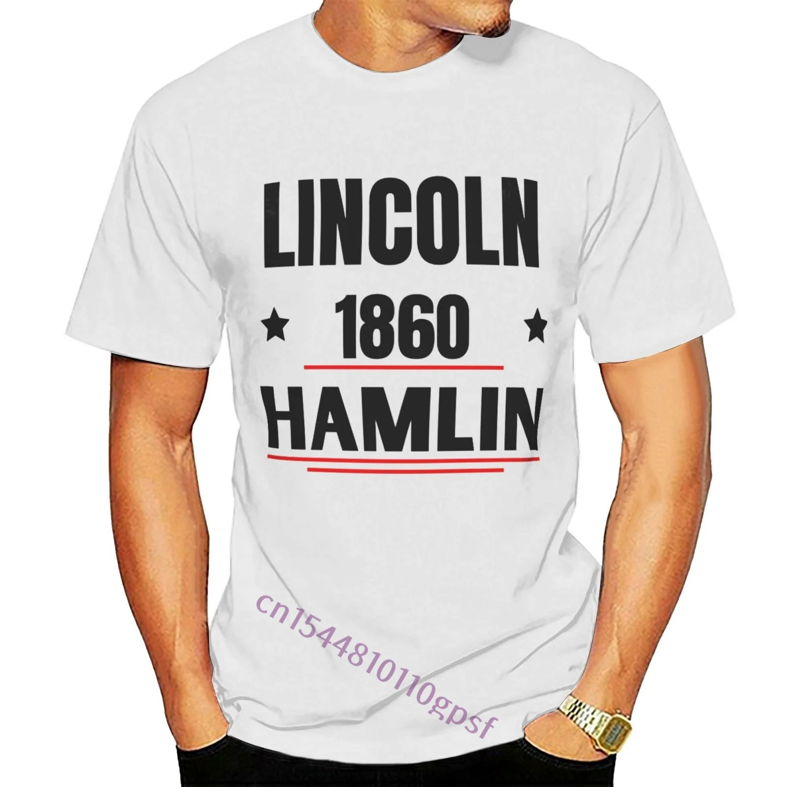 

100% Cotton Fashion O Neck Custom Printed Men T Shirt Lincoln Hamlin 1860 White Funny Women T Shirt