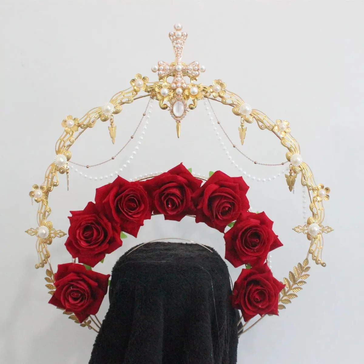 

DIY Material package Retro Lolita Notre Dame's Halo Crown Goddess Headpiece Vintage Mary Baroque Tiara Headwear with bows