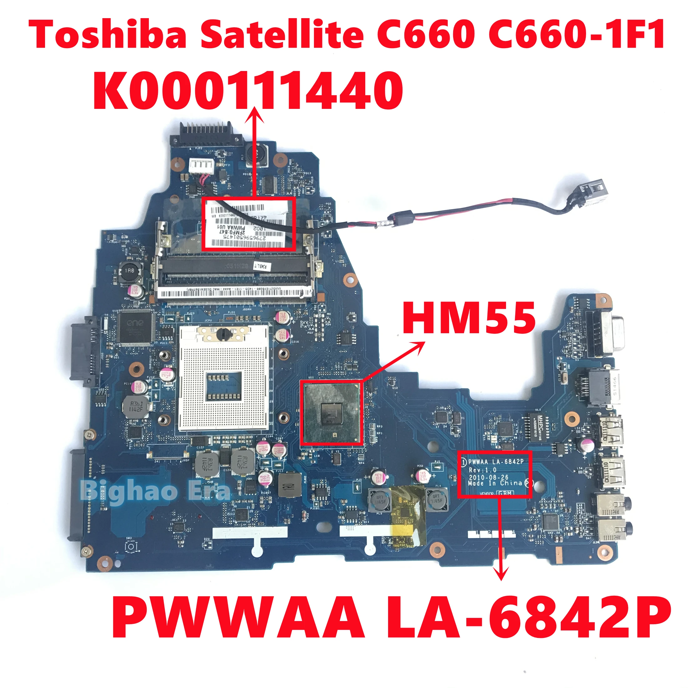 

K000111440 For Toshiba Satellite C660 C660-1F1 Laptop Motherboard PWWAA LA-6842P Mainboard HM55 DDR3 100% Fully Tested