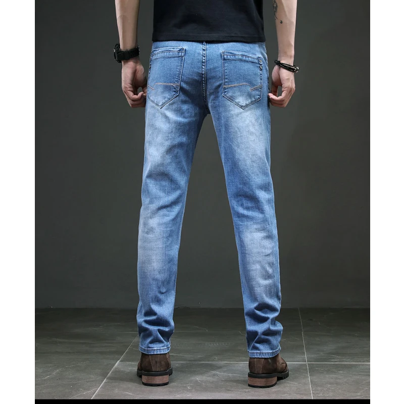 2021 Fall Men's Clothing Jeans Trend Mid-waist Pure Cotton Lightweight Business Casual Loose Stretch Straight Pants Mens Jeans