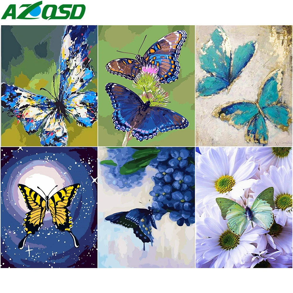 

AZQSD Oil Painting By Numbers Butterfly Canvas Kits Wall Art Coloring By Numbers Animal Acrylic Paint Home Decor Handmade Gift