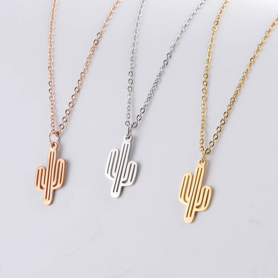 

Mirror stainless steel hollow cactus Necklace personalized desert cactus plant Pendant Necklace
