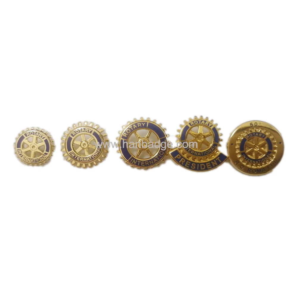 Customized Rotary Club Lapel Pins Custom Badges Stamping Brass Hard Enamel With Tie Tack Back