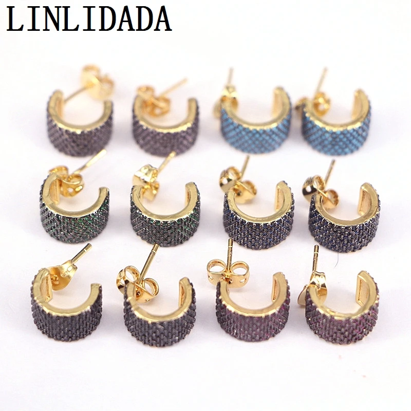 

Женские позолоченные серьги, с разноцветными фианитами, 5 пар, Радужный Цирконий