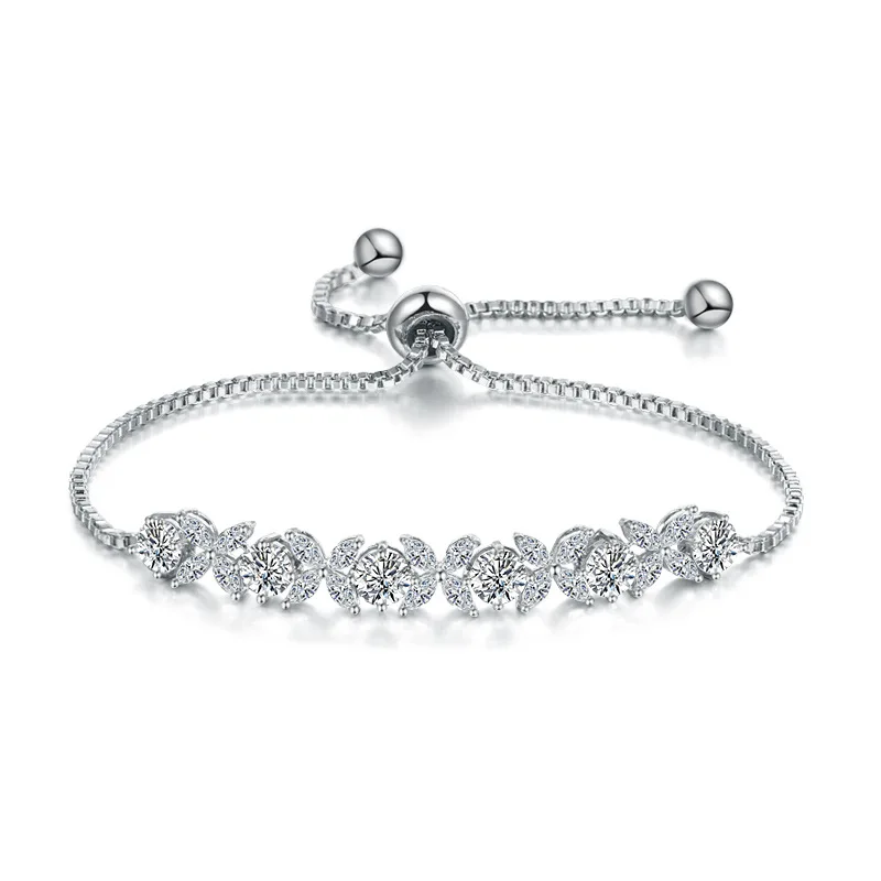 011 SILVER MIEG Марка Ассорти кубического циркония фианит, циркон, кристалл слайд регулируемый браслет покрытый розовым золотом/Родием серебро/желто-золотой Цвет - Окраска металла: 011 SILVER