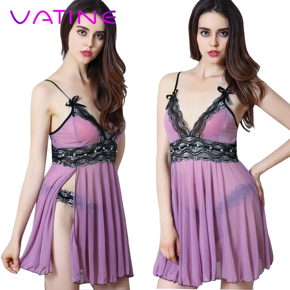 

VATINE Women Sleepwear Negligee Babydoll Nightwear Sexy Lingerie Bathrobe Lace Nightgown Pyjamas Summer