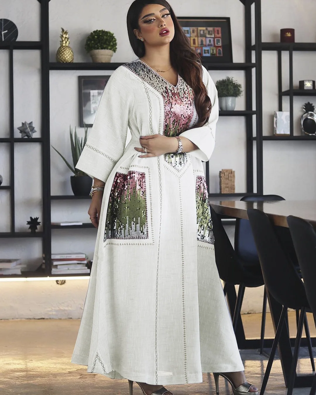 Мусульманское платье Abaya Dubai роскошное высокого класса с вышивкой пайетками