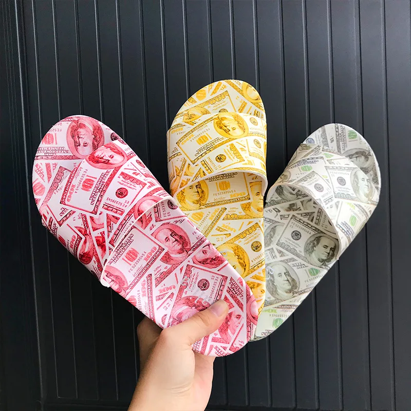 

2021 Summer European and American Fashion Dollar Graffiti Style Flat Sandals and Slippers Women Wear PVC Slippers