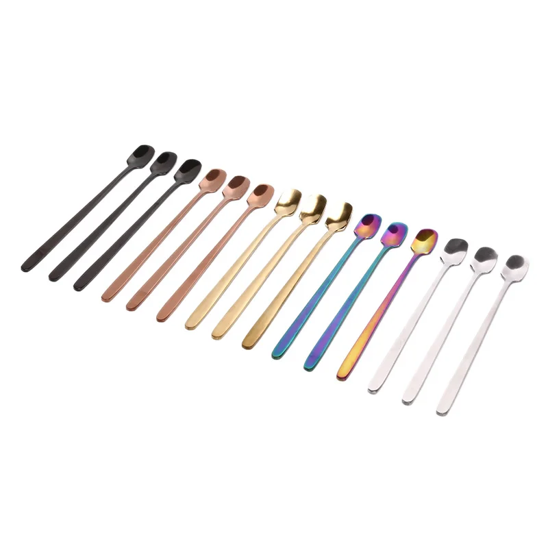 

1PCS Colorful Ice Spoons Stainless Steel Long Handle Square Head Coffee Spoon