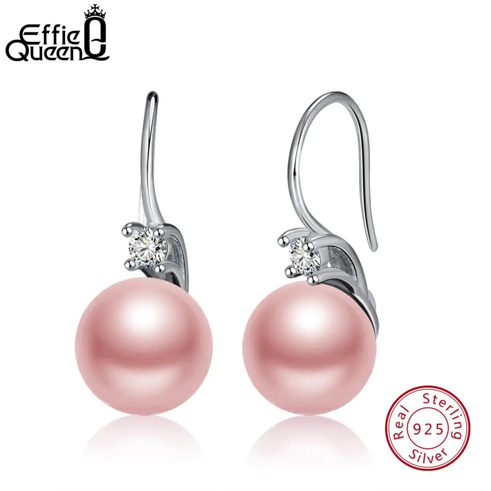 Pink Effie queen 925 настоящие черные жемчужные женские серьги с AAA цирконием женские серебряные серьги белые розовые жемчужные вечерние ювелирные изделия TSE85 - Цвет камня: Pink