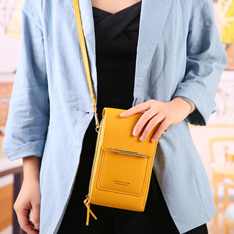 

Ladies Touch Screen Cell Phone Purse Smartphone Wallet PU Leather Shoulder Strap Handbag Women Bag Fashion mobile wallet 2021
