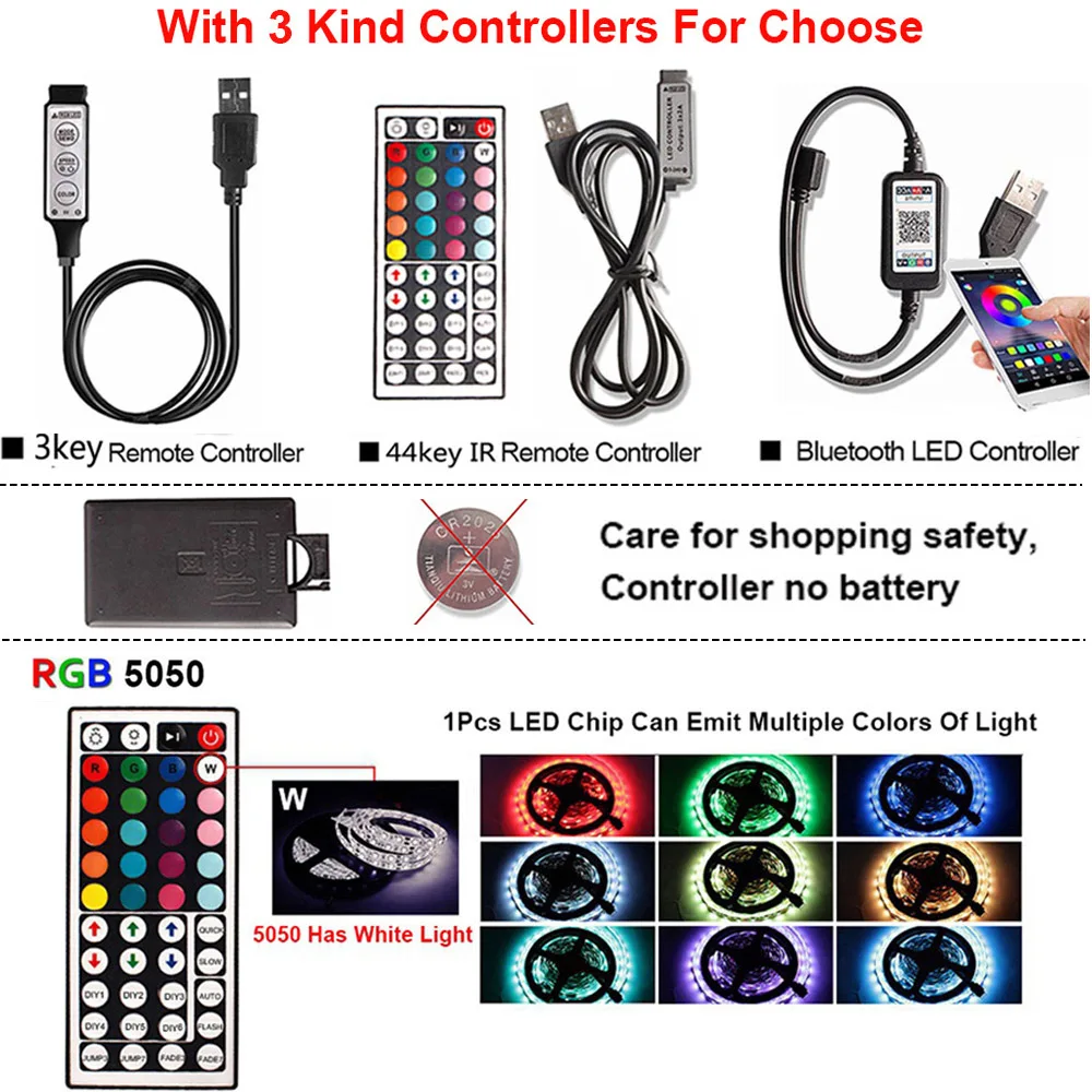 Светодиодная лента 50 см 1 м 2 3 Bluetooth USB RGB светильник 5050 DC 5 В неоновая Tira ТВ фоновый