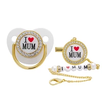 blingonly rhinestone dummy soother bling baby pacifier with i love mum chain clip