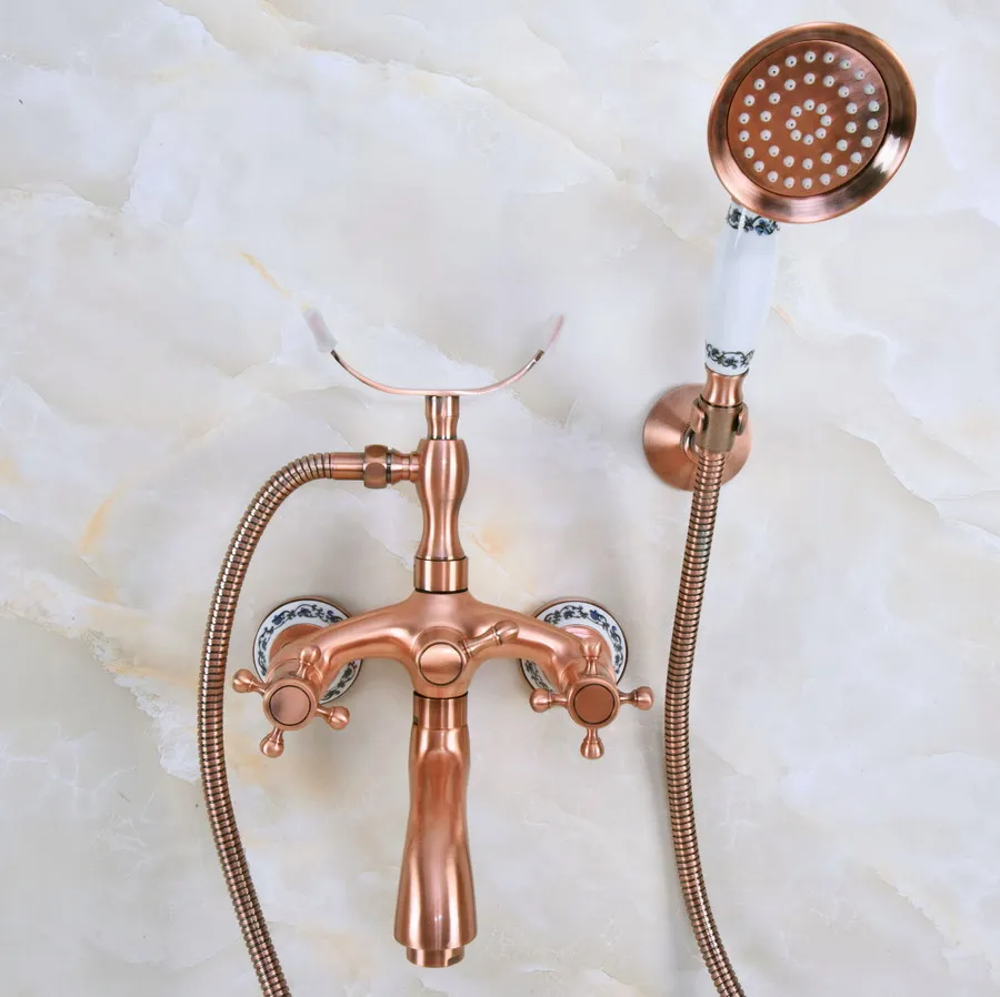 Смесители для ванны настенный античный красный медный смеситель с ручной