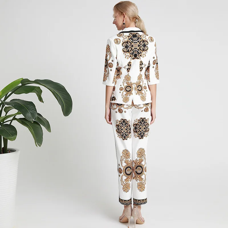 

Autumn Fashion Commuter Suit Women's Half Sleeve Small Suit Jacket Exquisite Printed Casual Trousers Two-Piece Suit