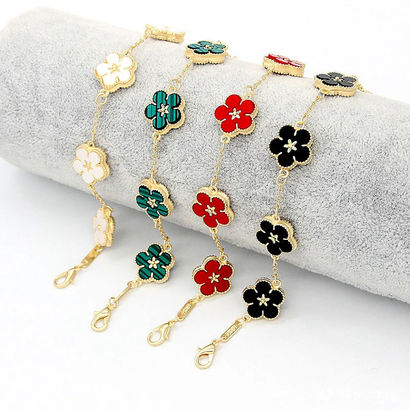 

Five leaf clover Chain Bracelet For Women Double-sided New Plum Flowers Multi-flower Design Charm Bracelets Jewelry Gift