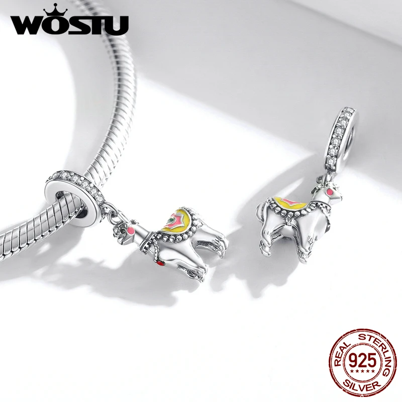 WOSTU 925 стерлингового серебра Подвески милый Альпака кулон животных из бисера