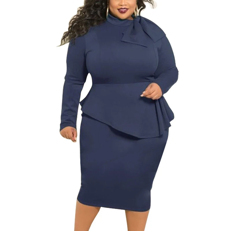 Женское платье большого размера Осень-зима 2017 высокая горловина длинный рукав